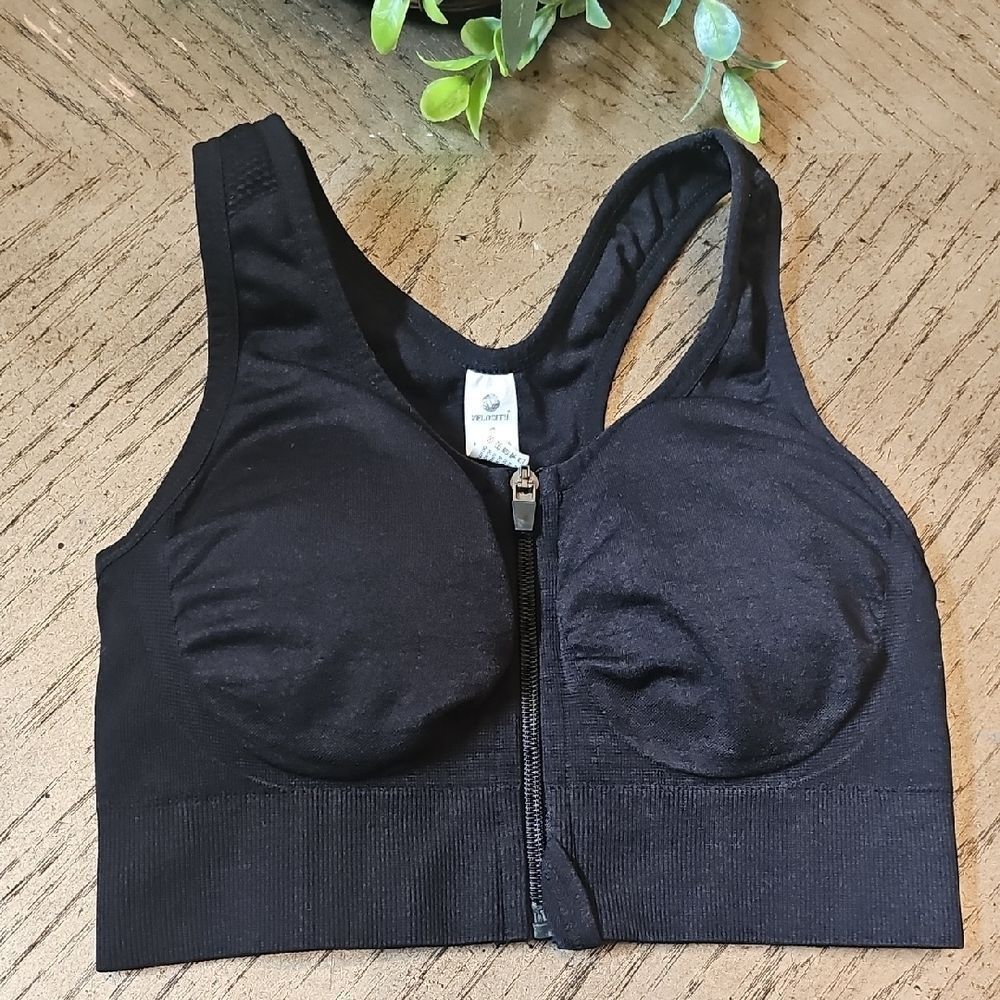 Black Zip-Front Paddd Sports Bra Size S